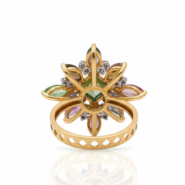 Autumnal Garden Statement Ring with Marquise Tourmaline and Diamond Ring