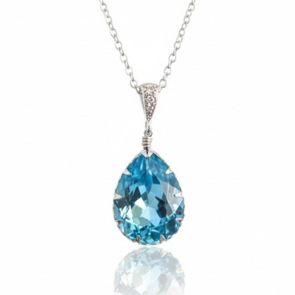 Natural Blue Topaz Drop Cut Pendent