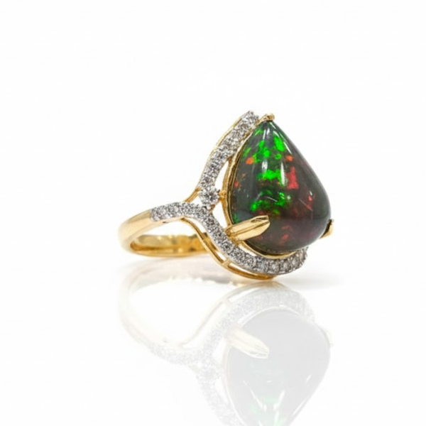 Natural Pear-Cut Black Opal Cocktail Ring with Brilliant Diamond Halo