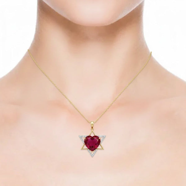 Heart- Shaped Ruby Open Heart Star Cover Pendant