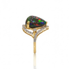 Cabochon - Cut Green Fire Opal With Diamond Ring
