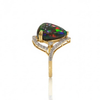 Natural Pear-Cut Black Opal Cocktail Ring with Brilliant Diamond Halo