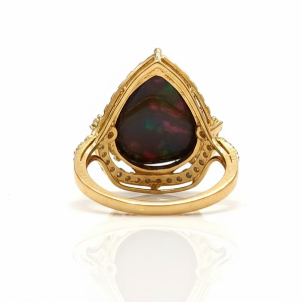 Cabochon - Cut Green Fire Opal With Diamond Ring