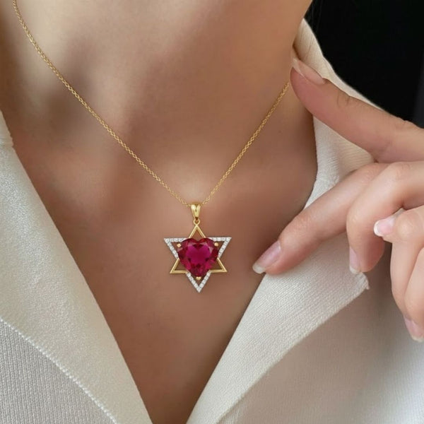 Heart- Shaped Ruby Open Heart Star Cover Pendant