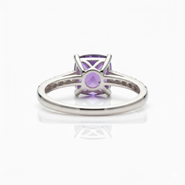 Cushion-Cut Amethyst Solitaire with Diamond Pavé Band