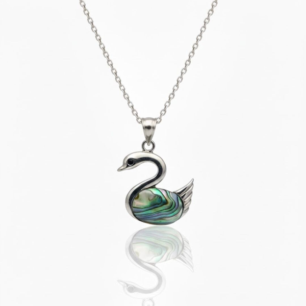 Majestic Swan Pendant with Dark Mother of Pearl Inlay