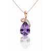 Pear-Cut Amethyst Pendant in 14K Rose Gold with Diamond-Accented Ribbon Swirl