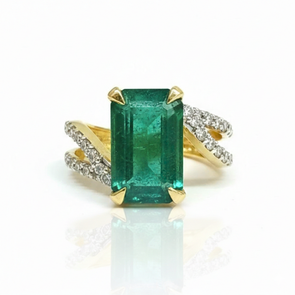 Natural Radiant - Cut Emerald InDiamond Ring