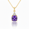 Cushion-Cut Amethyst Pendant in 14K Yellow Gold with Triple Diamond Accent
