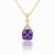 Cushion-Cut Amethyst Pendant in 14K Yellow Gold with Triple Diamond Accent