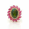 Rose Garden Gala Ring Green Opal and Ruby Bloom Statement Piece