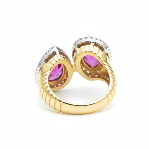 Natural Ruby Two-Stone Pear-Cut in Diamond Ring