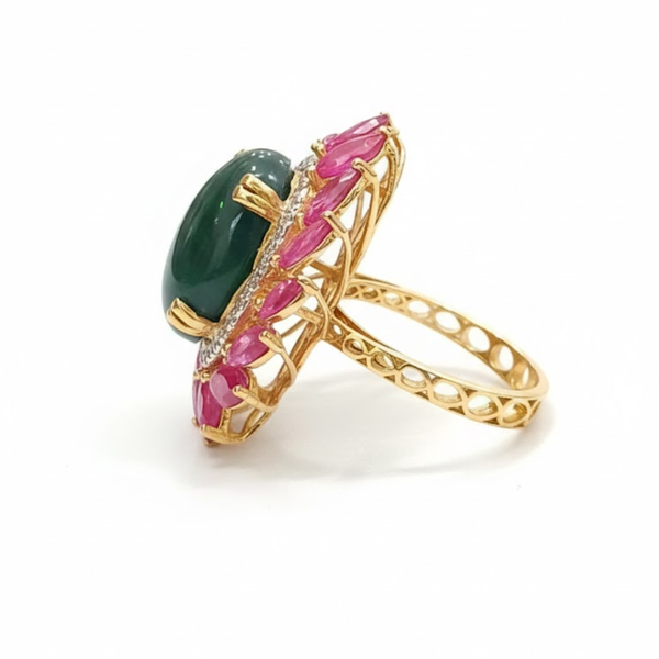 Rose Garden Gala Ring Green Opal and Ruby Bloom Statement Piece