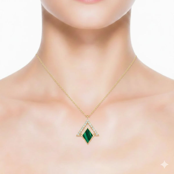 Malachite Infinity Knot Pendant with Diamonds