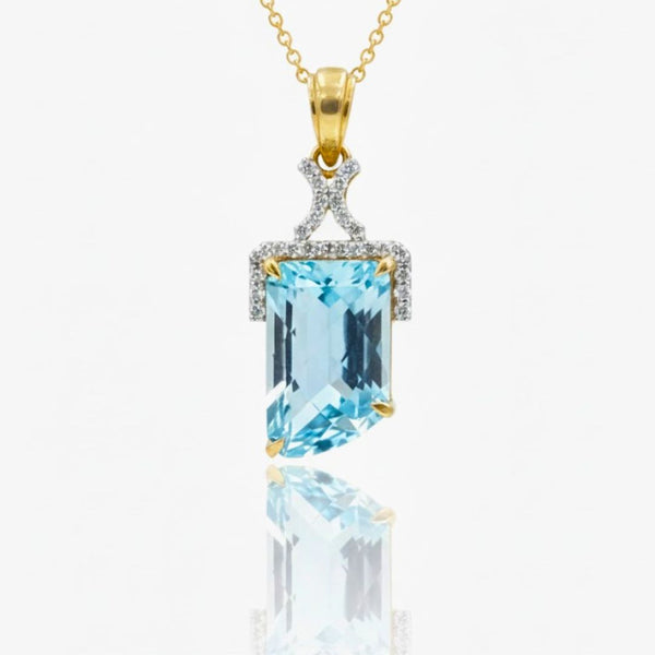 Emerald - Truncated Blue Topazin diamond Pendant
