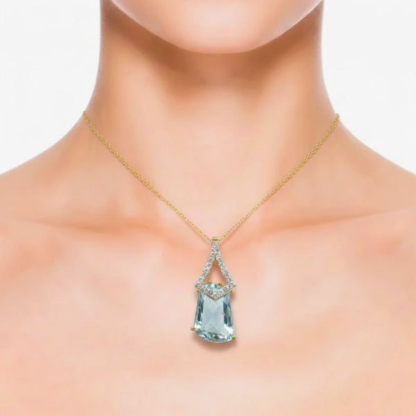 Radiant - Truncated Blue Topaz in diamond Accents Pendant