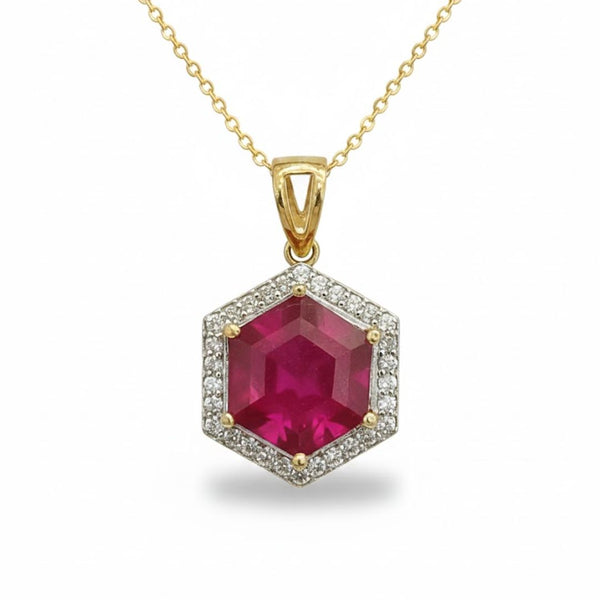 Hexagon - Shaped Ruby Halo Pendant