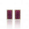 Carved Ruby Floral Tablets with Shimmering Diamond Frame Earrings