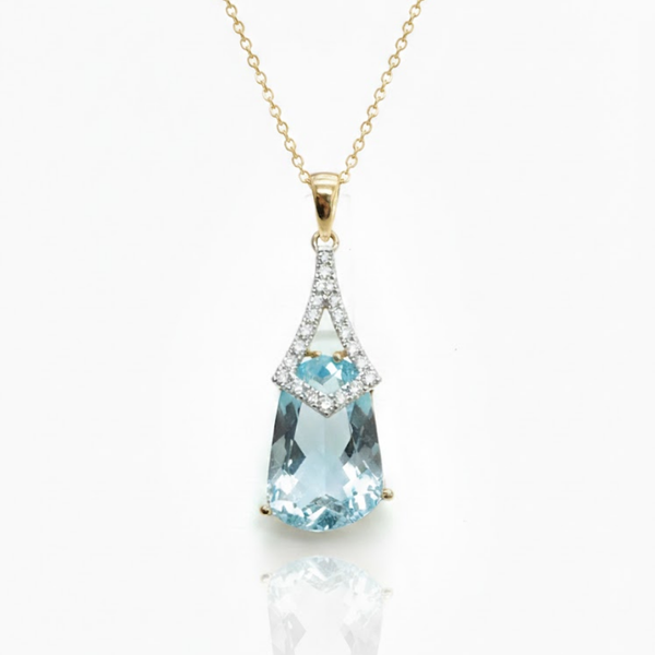 Shield-Cut Sky Blue Topaz Pendant with Diamond-Set Chevron Pendent