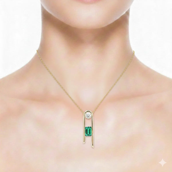 Natural Emerald With Diamond Luxury Pendent