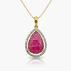 Drop - Cut Carved Ruby Halo Pendant
