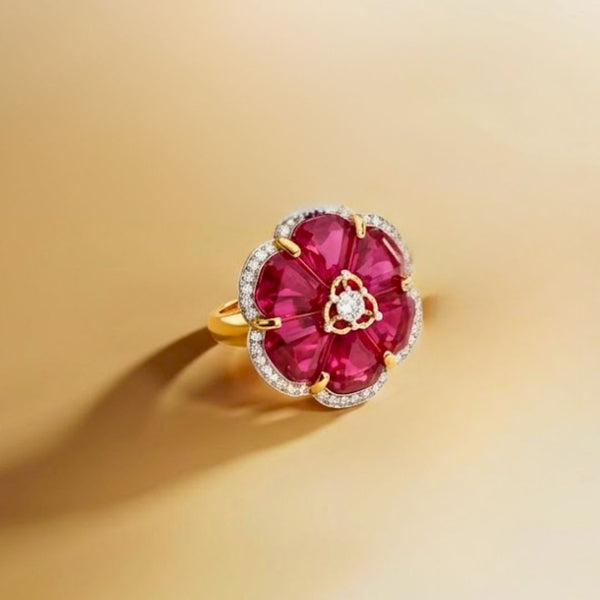 Natural Ruby Flower shape-Stone Ruby in Diamond Ring