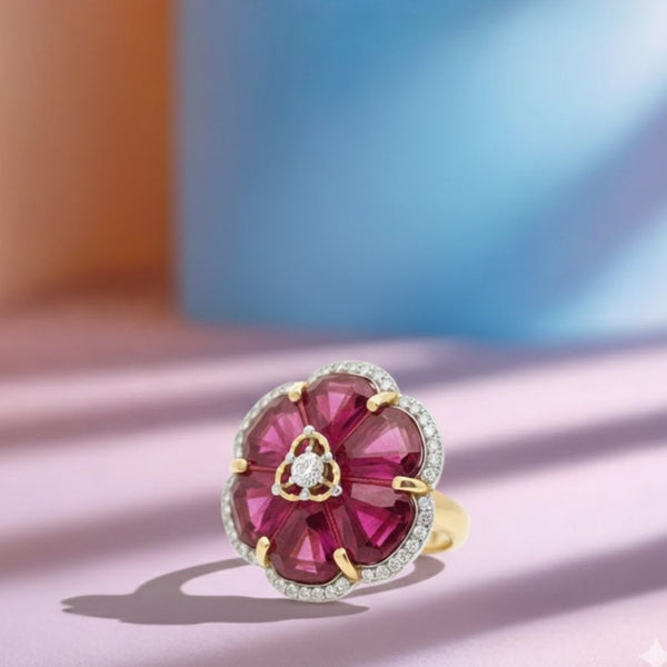 Natural Ruby Flower shape-Stone Ruby in Diamond Ring