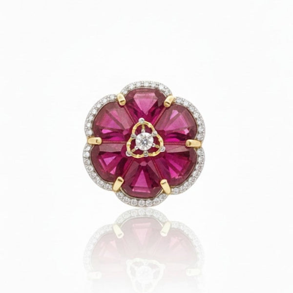 Natural Ruby Flower shape-Stone Ruby in Diamond Ring