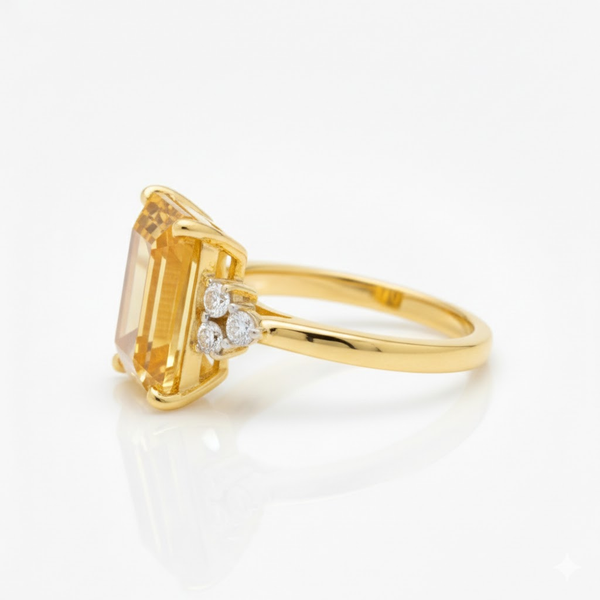 Emerald-Cut Citrine and Diamond Three-Stone Ring