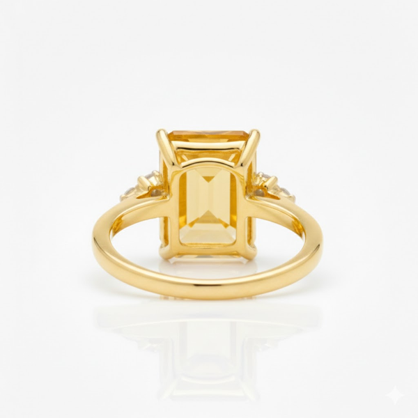 Emerald-Cut Citrine and Diamond Three-Stone Ring
