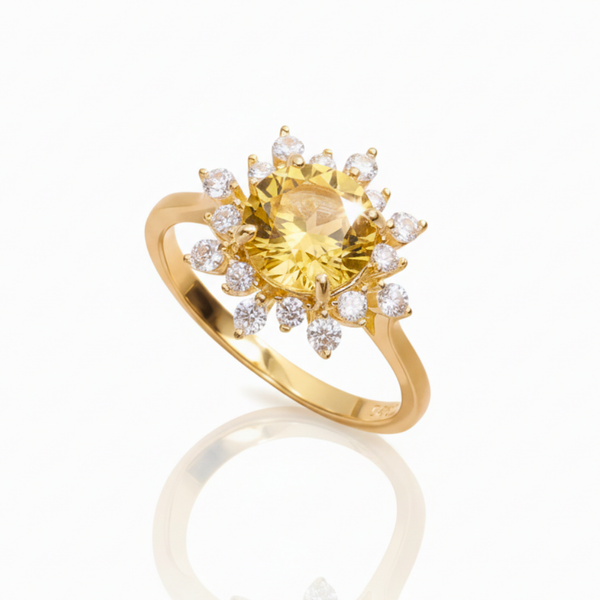 The Sunbeam | Oval Citrine with Tapered Sunburst Halo