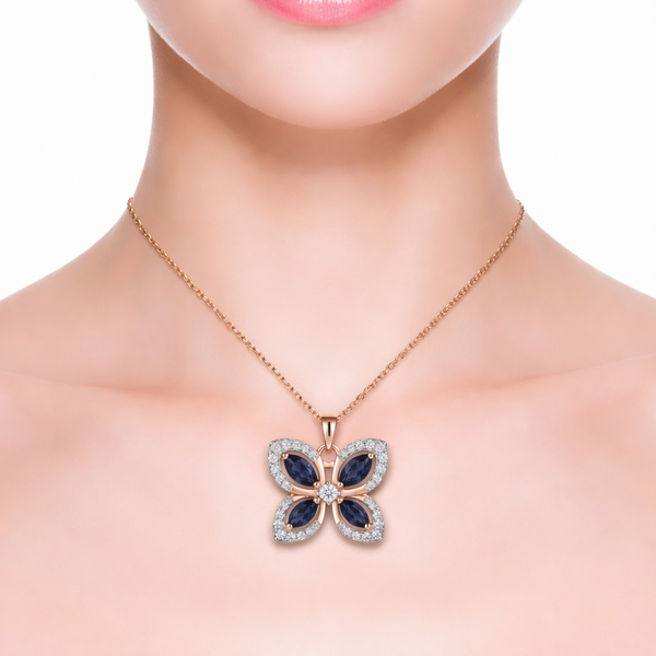 Blue SapphireButterfly Pendents with Diamond