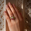 Vintage Inspired Tourmaline Flower Six Stone In Diamond Ring