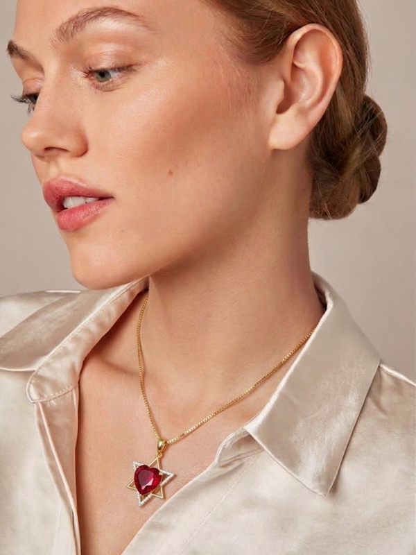 Heart- Shaped Ruby Open Heart Star Cover Pendant