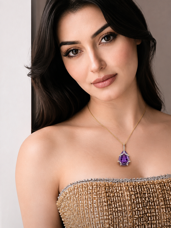 Pear-Cut Amethyst Pendant with Diamond Cover