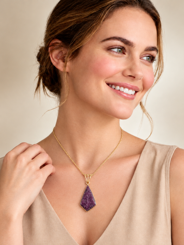 Hand-Carved Natural Ruby Geometric Pendant – 14k Gold