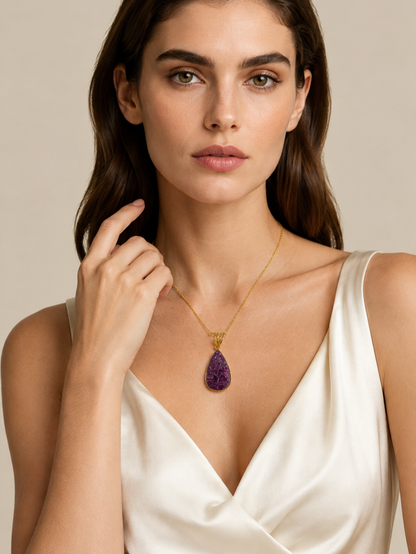 The Heirloom Rose: Intricately Carved Ruby & 14k Gold Teardrop