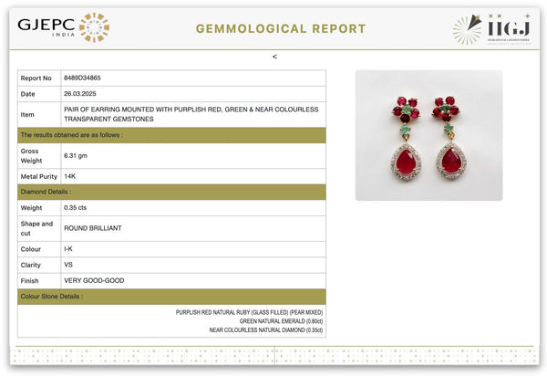 Natural Ruby & Emerald In Diamond Three Petal Earrings