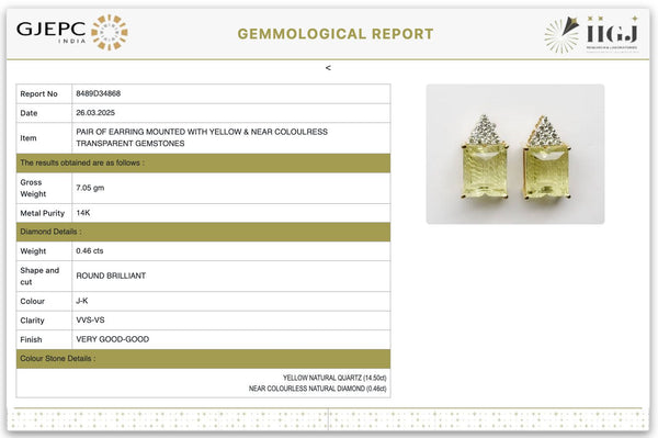 Lemon Topaz and Diamond Tapered Stud Earrings in 14K Gold