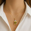 Emerald - Cut Lemon Topaz with diamond top cover Pendant