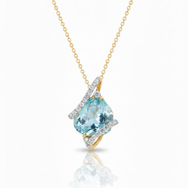Ascher Cut Aquamarine in diamond Cover Pendant