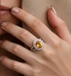 Oval Cut Citrine Double Halo Ring with Split-Shank Band