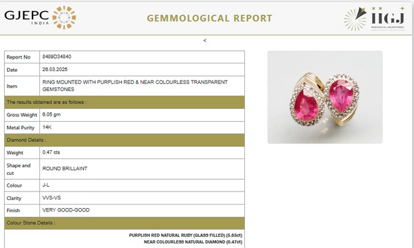 Natural Ruby Two-Stone Pear-Cut in Diamond Ring