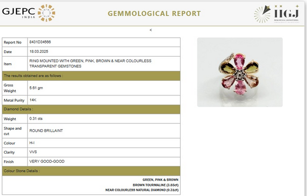 Vintage Inspired Tourmaline Flower Six Stone In Diamond Ring