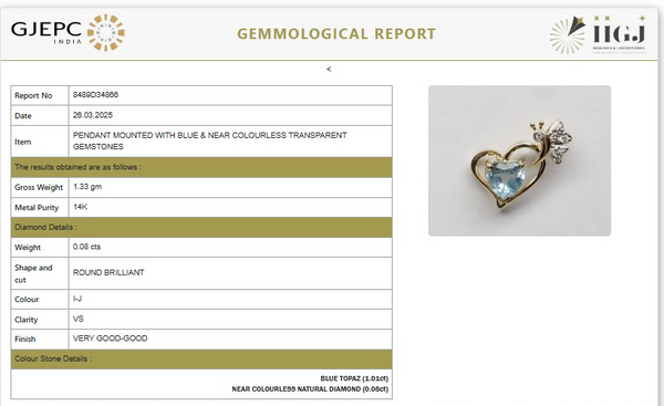 Aquamarine and Diamond Tilted Heart with a butterfly in diamond Pendant