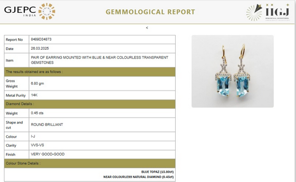 Emerald-Cut Blue Topaz Drop Earrings in 14K Yellow Gold with Diamond Accents