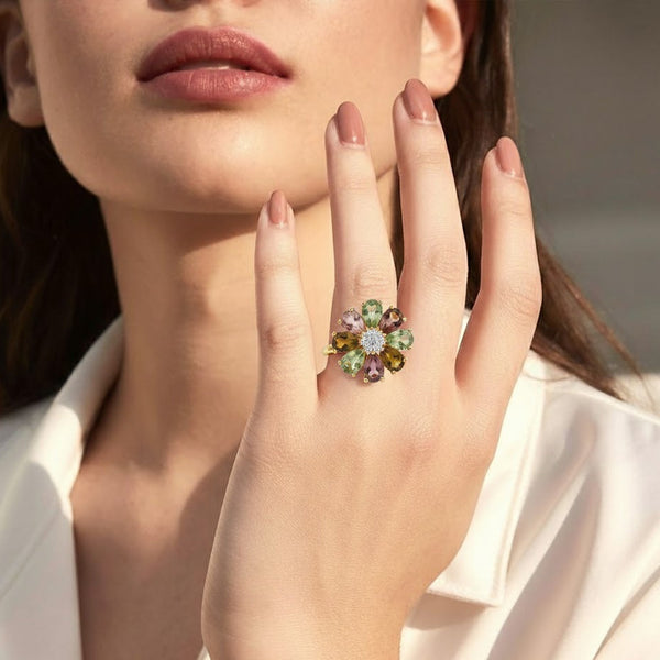 Natural Tourmaline Vintage With Diamond Ring