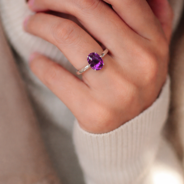 Oval Rhodolite Sterling Silver Ring