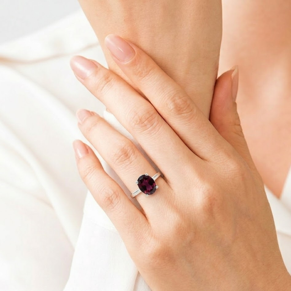 Oval Garnet Sterling Silver Ring