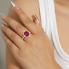 Haxagon Cut Ruby Stone in Diamond Ring